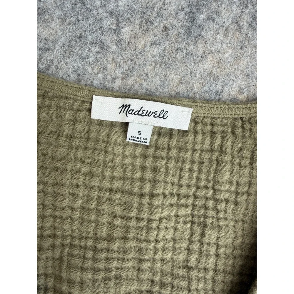 Madewell Lightspun Julianne Smocked Gauze Peplum Top Womens S Green Puff Sleeve